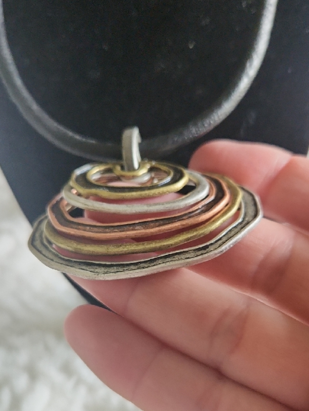 VCLM Multitone Layered Pendant Necklace in Gold, Silver, Rose Abstract Boho Vibe - Picture 5 of 10